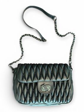 Badgley Mischka Quilted Messenger Black Chain Shoulder Bag